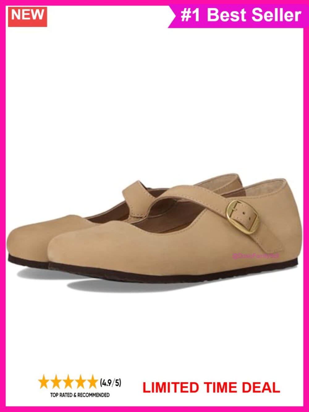 Nubuck Leather Mary Jane Flats Buckle Adjustable Ankle Round Toe